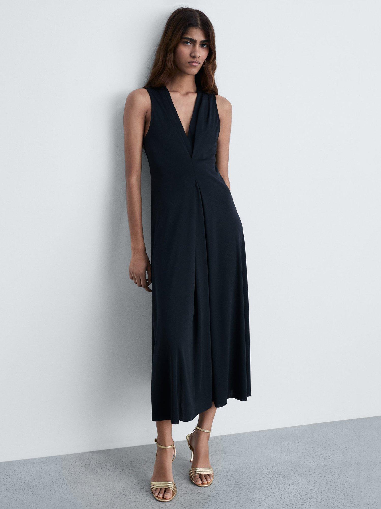 Product image 2 of 7, which shows Mango Marta V-Neck Knitted Midi Dress, Black, 6
