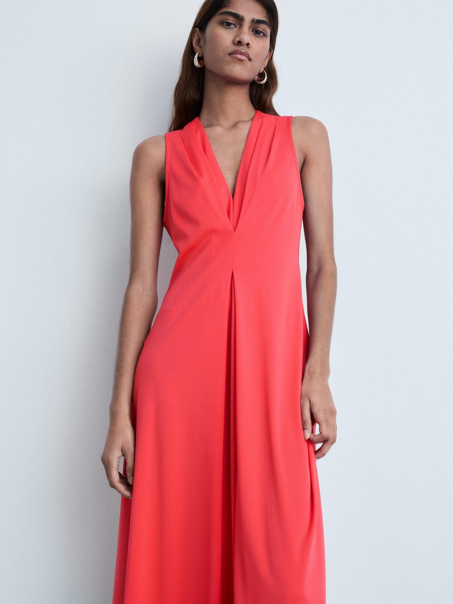 Product image 1 of 7, which shows Mango Marta V-Neck Knitted Midi Dress, Orange, 10