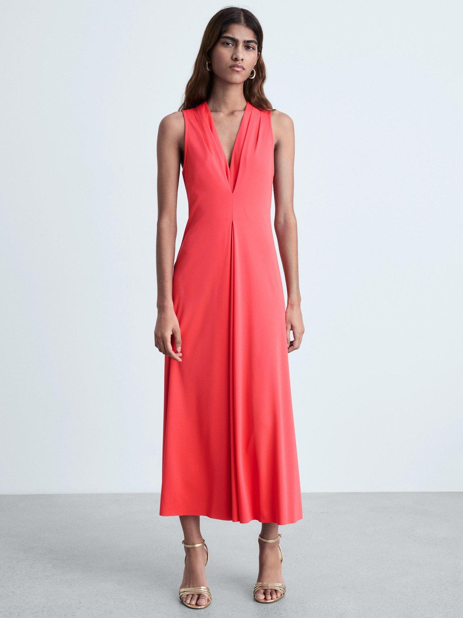 Product image 2 of 7, which shows Mango Marta V-Neck Knitted Midi Dress, Orange, 10