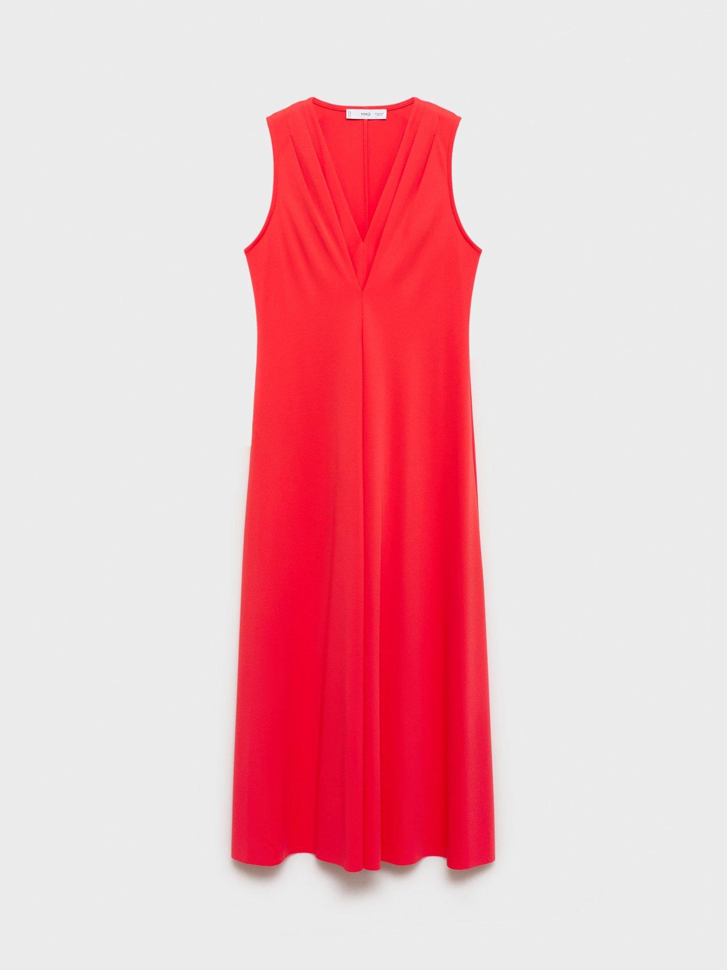 Product image 3 of 7, which shows Mango Marta V-Neck Knitted Midi Dress, Orange, 10