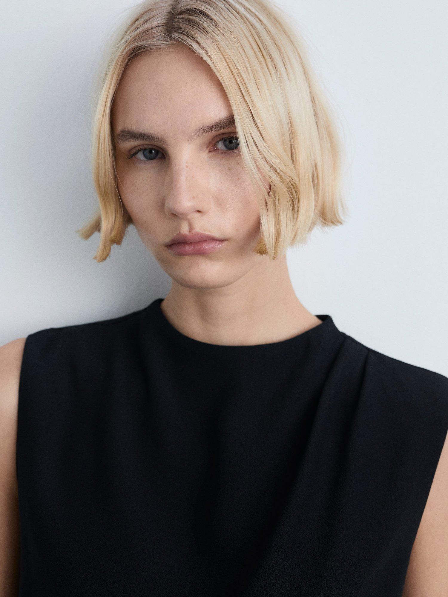 Product image 6 of 7, which shows Mango Area Drape Sleeveless Top, Black, 10