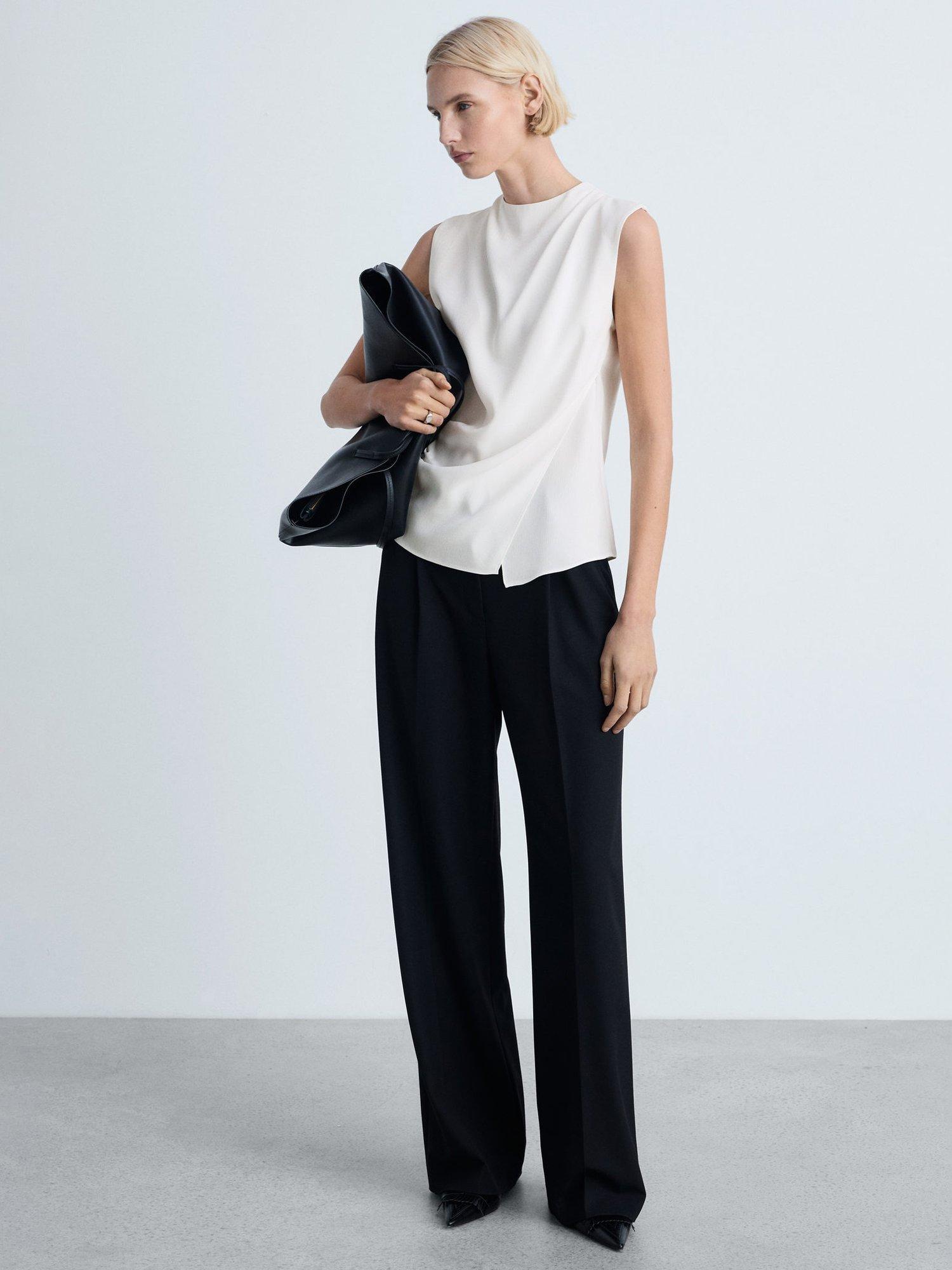 Product image 2 of 8, which shows Mango Area Drape Sleeveless Top, Natural White, 10