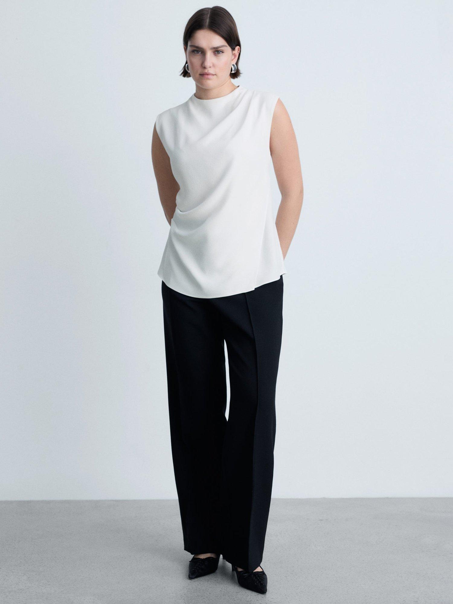 Product image 7 of 8, which shows Mango Area Drape Sleeveless Top, Natural White, 10