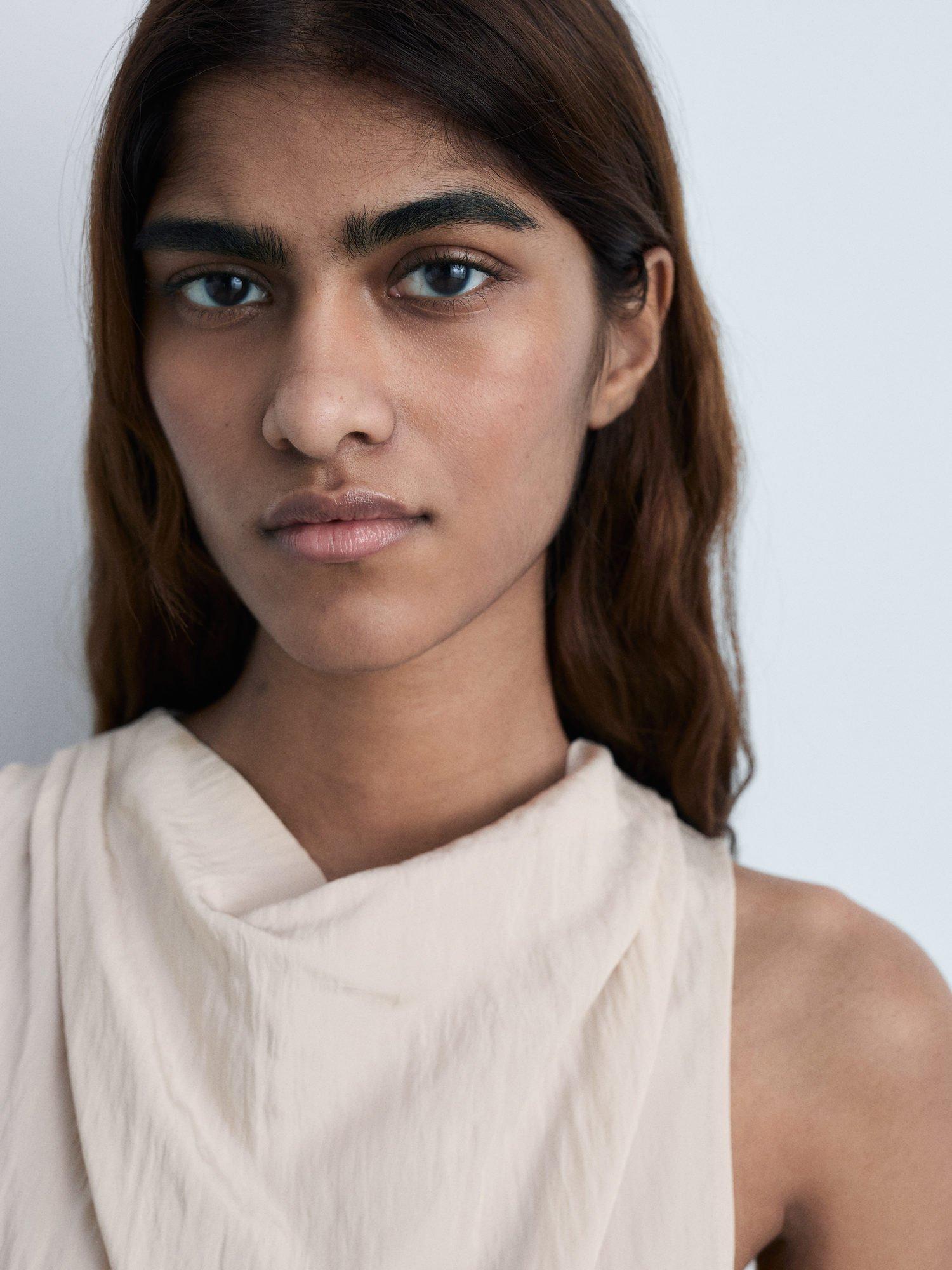 Product image 6 of 8, which shows Mango Moira Textured Bow Top, Beige, XS