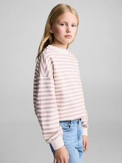 Mango Kids' Trendy Stripe Sweatshirt, Pink/White, Pink/White
