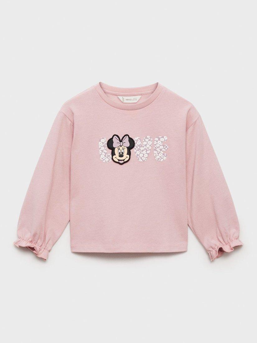Product image 1 of 4, which shows Mango Kids' Minnie Mouse Love Long Sleeve T-Shirt, Pink, 5-6 years