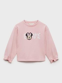 Mango Kids' Minnie Mouse Love Long Sleeve T-Shirt, Pink, Pink