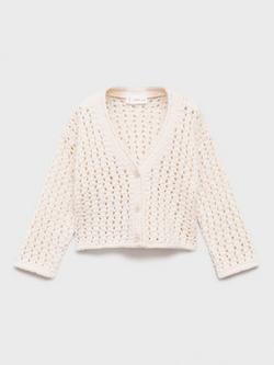Mango Kids' Corrin Open Knit Cardigan, Cream, Cream