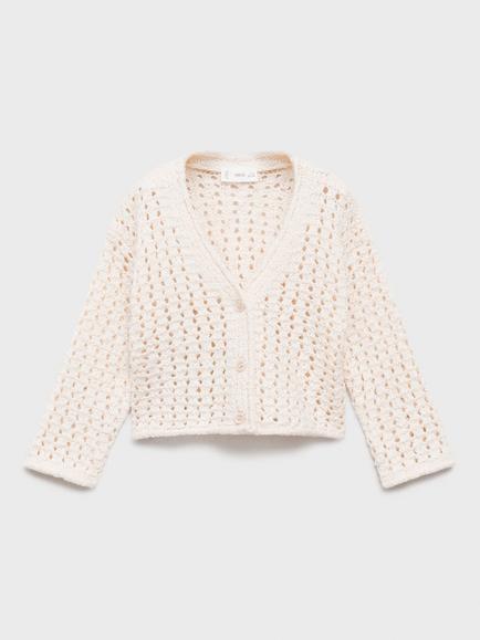Mango Kids' Corrin Open Knit Cardigan, Cream, Cream