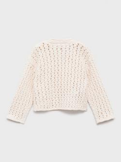 Mango Kids' Corrin Open Knit Cardigan, Cream - view 2, Cream