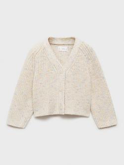 Mango Kids' Verna Flecked Cardigan, Light Beige, Light Beige