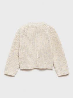 Mango Kids' Verna Flecked Cardigan, Light Beige - view 2, Light Beige
