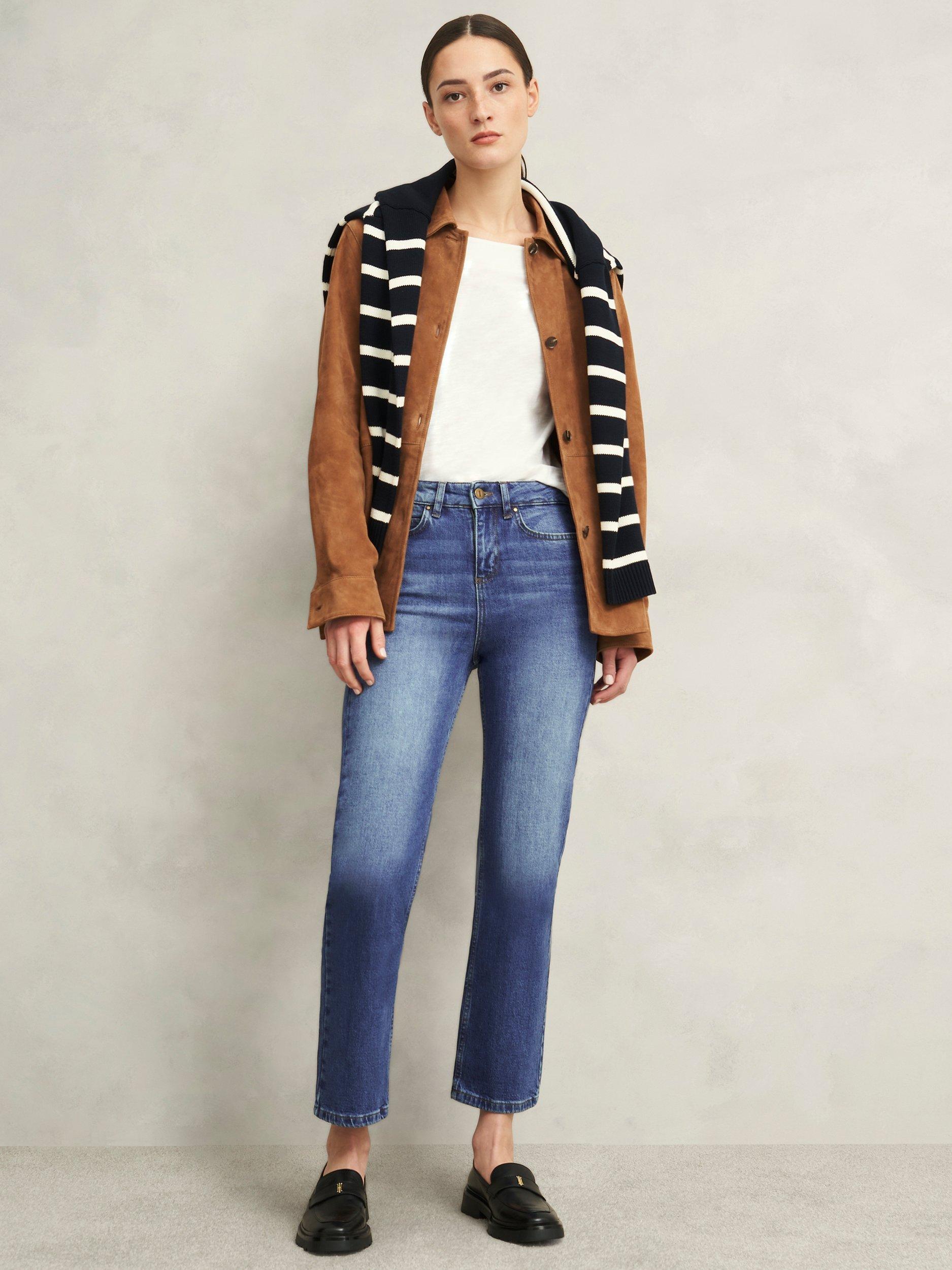 Product image 1 of 7, which shows Hobbs Shea Straight Ankle Grazer Jeans, Mid Wash, 10