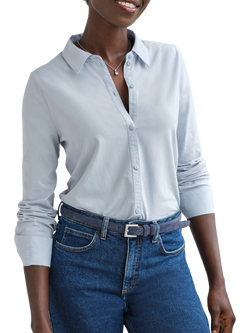 Pure Collection Organic Cotton Rich Jersey Shirt, Blue, Blue