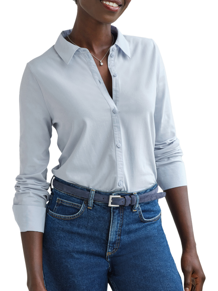 Pure Collection Organic Cotton Rich Jersey Shirt, Blue, Blue