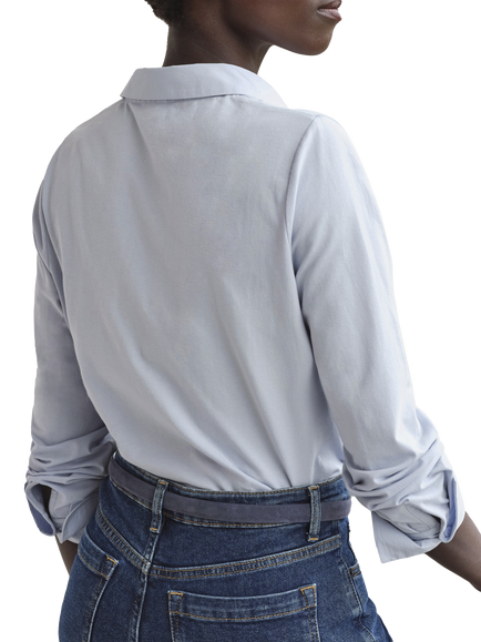 Pure Collection Organic Cotton Rich Jersey Shirt, Blue - view 2, Blue