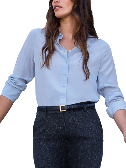 Pure Collection Washed Silk Shirt, Light Blue