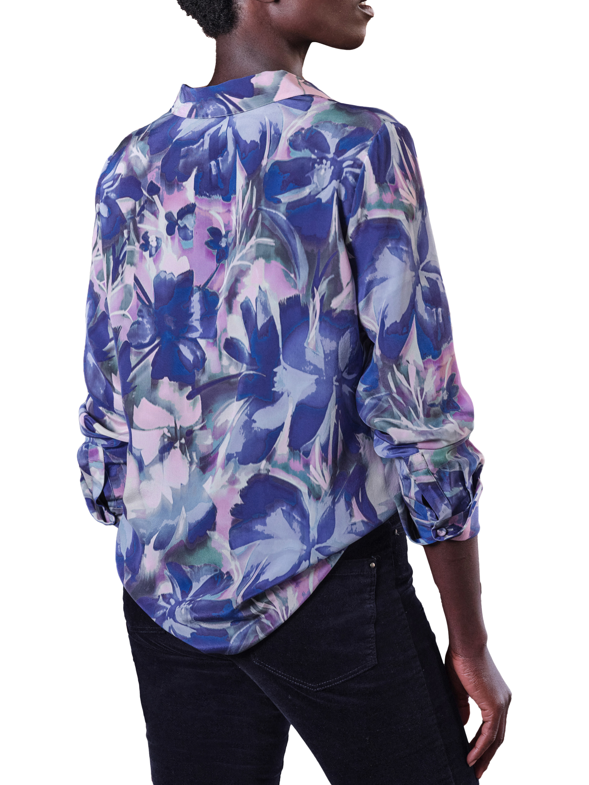 Product image 2 of 3, which shows Pure Collection Watercolour Pure Silk Shirt, Blue/Multi, 8