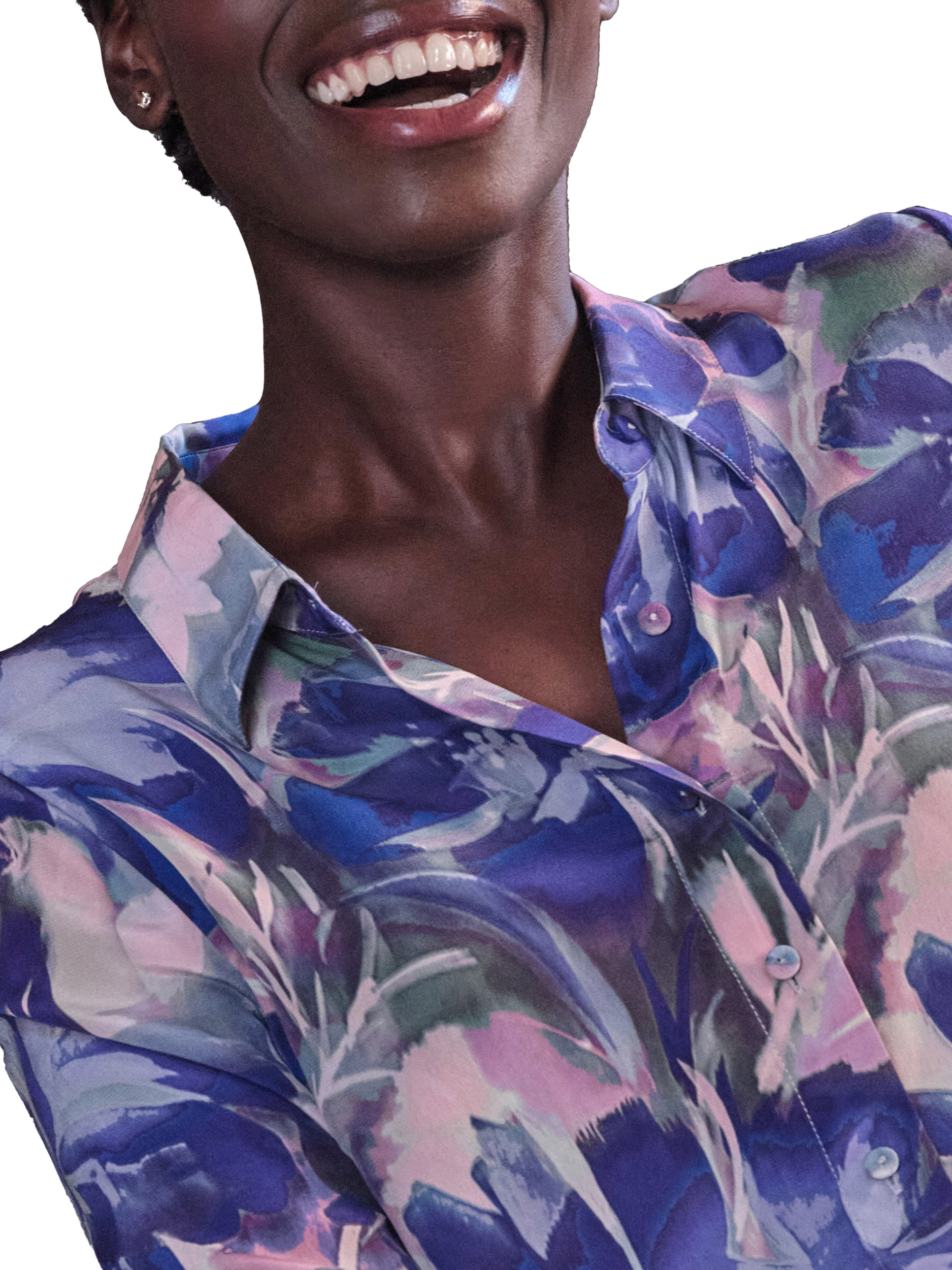 Product image 3 of 3, which shows Pure Collection Watercolour Pure Silk Shirt, Blue/Multi, 8