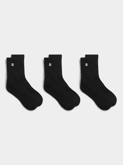 Sweaty Betty Essentials Organic Cotton Rich Crew Socks, Pack of 3, Black