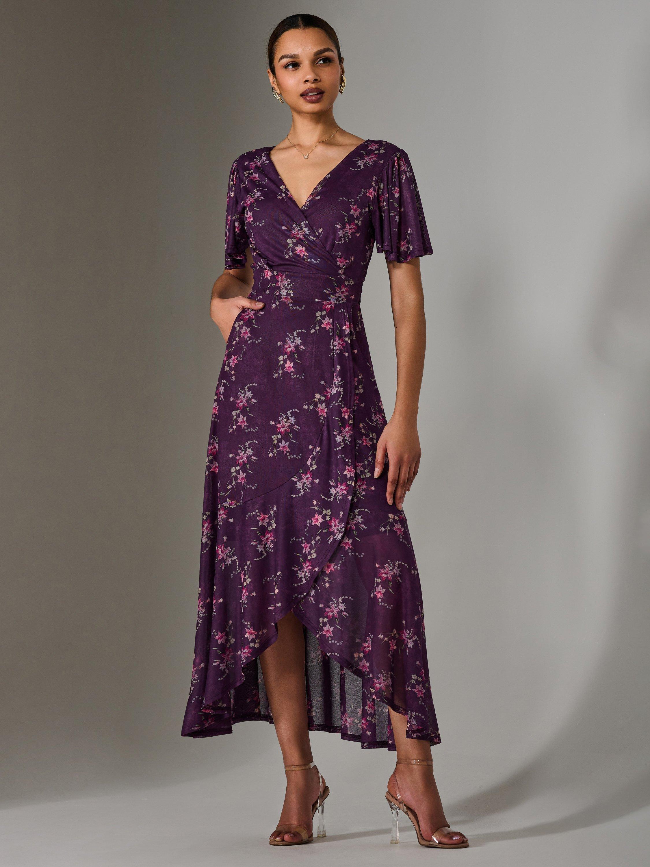 Jolie Moi Floral Wrap Midaxi Dress, Purple
