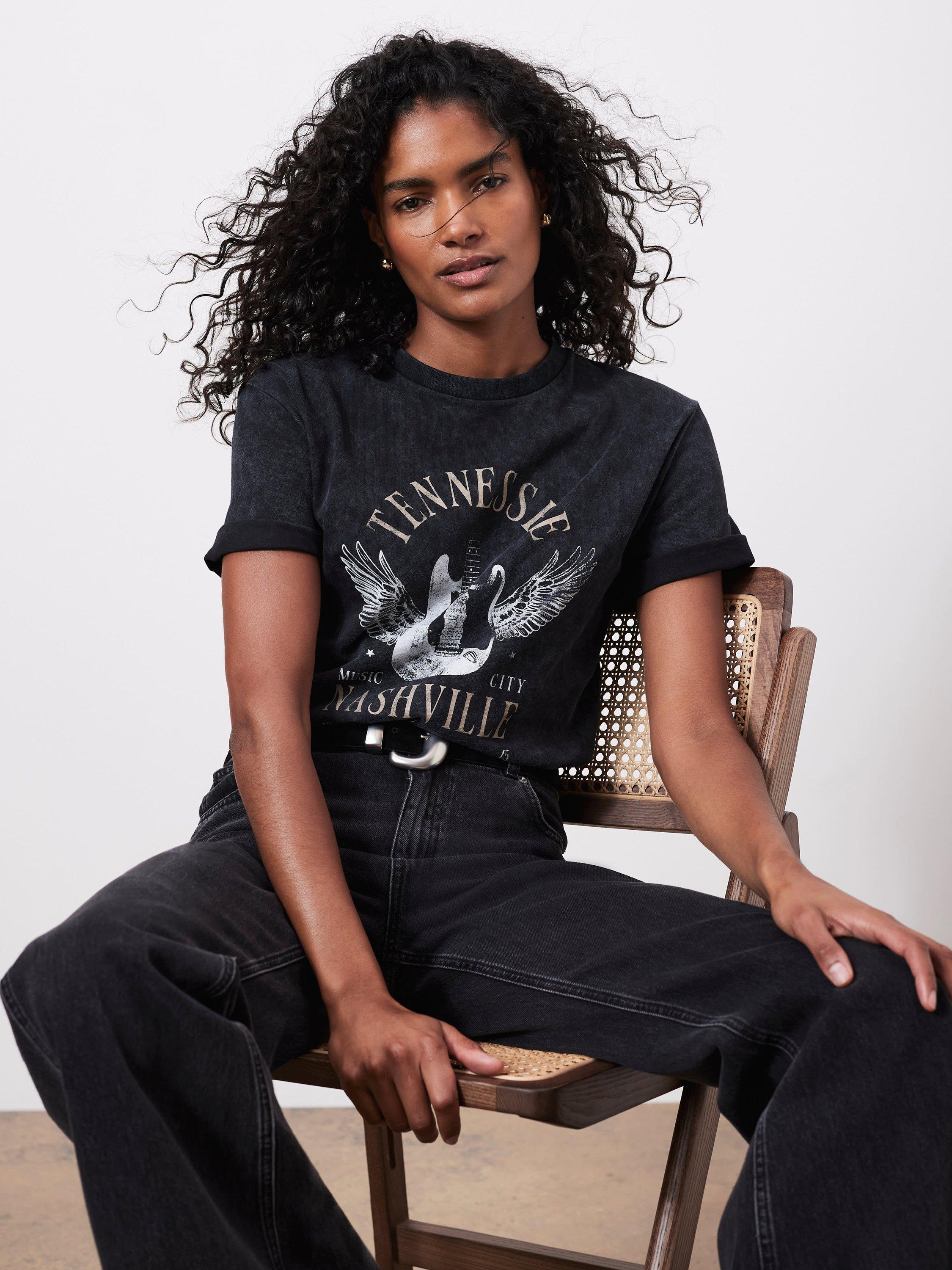 Mint Velvet Nashville Graphic T-Shirt, Grey/White