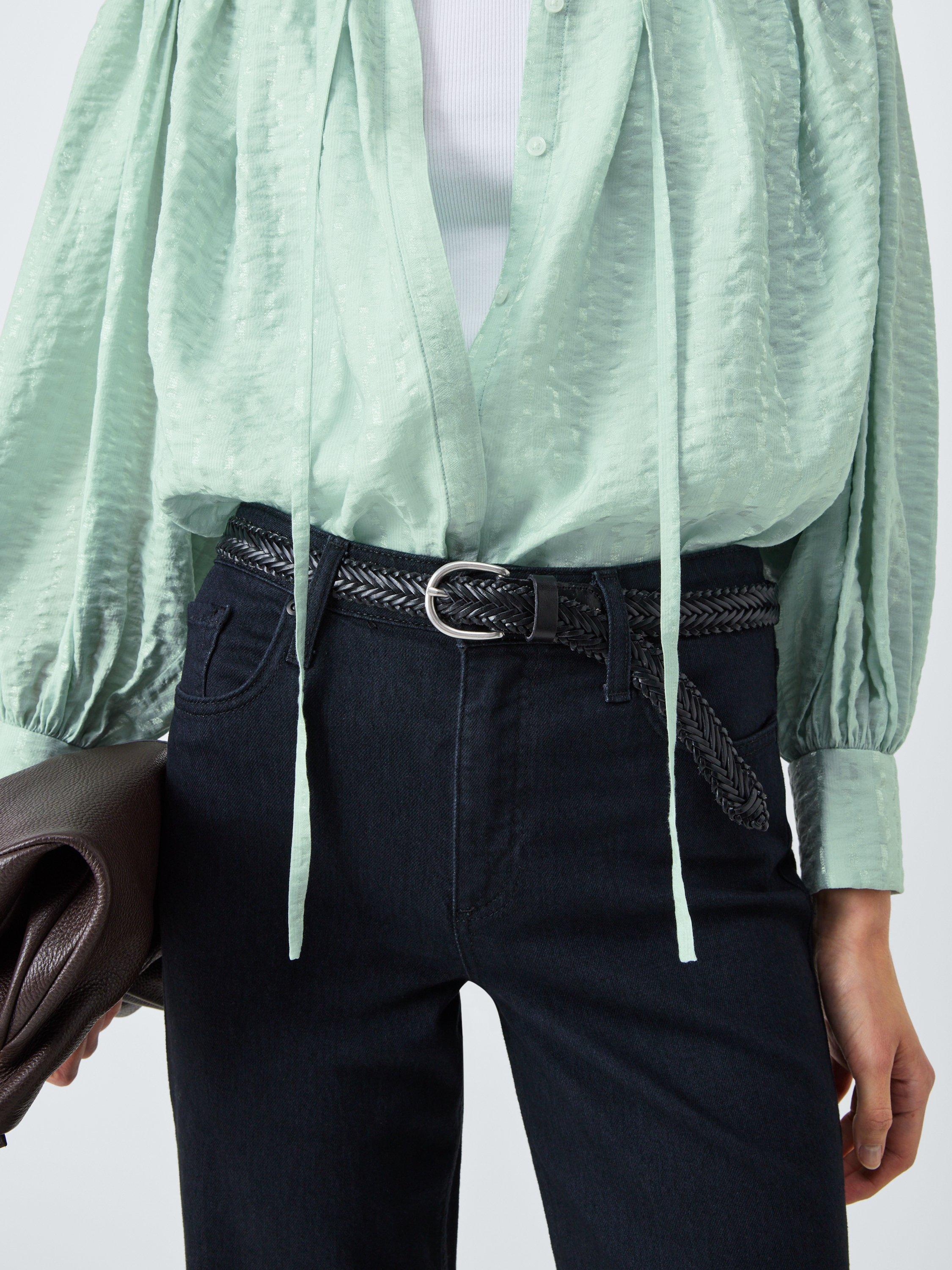 Product image 6 of 6, which shows AND/OR Boho Tie Neck Blouse, Aqua, 6