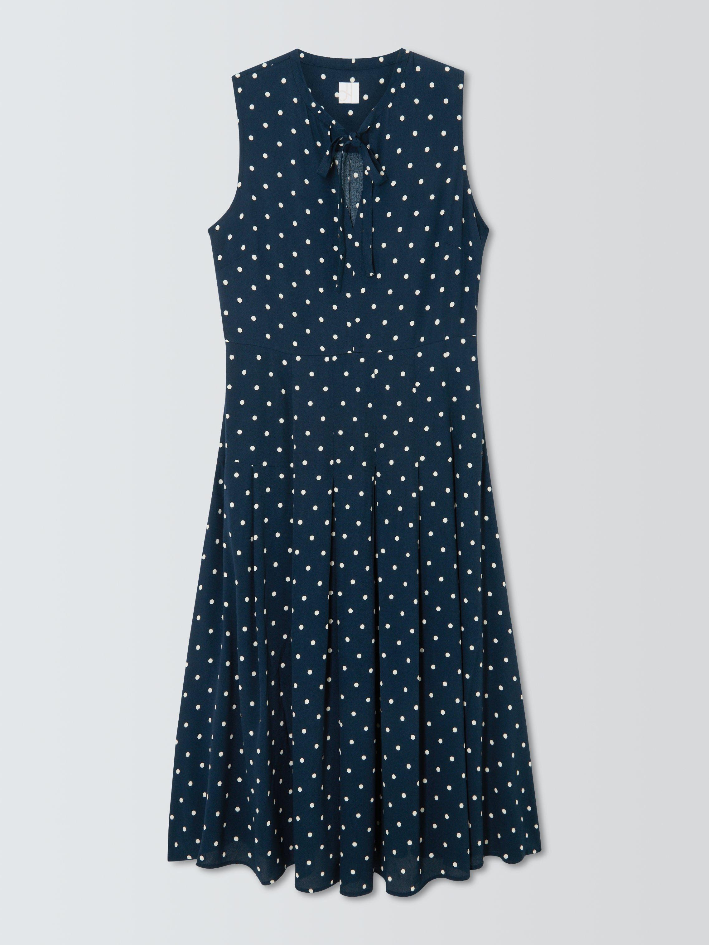 Product image 4 of 6, which shows John Lewis Sophia Spotty Print Pleated Midi Dress, Blue, 8