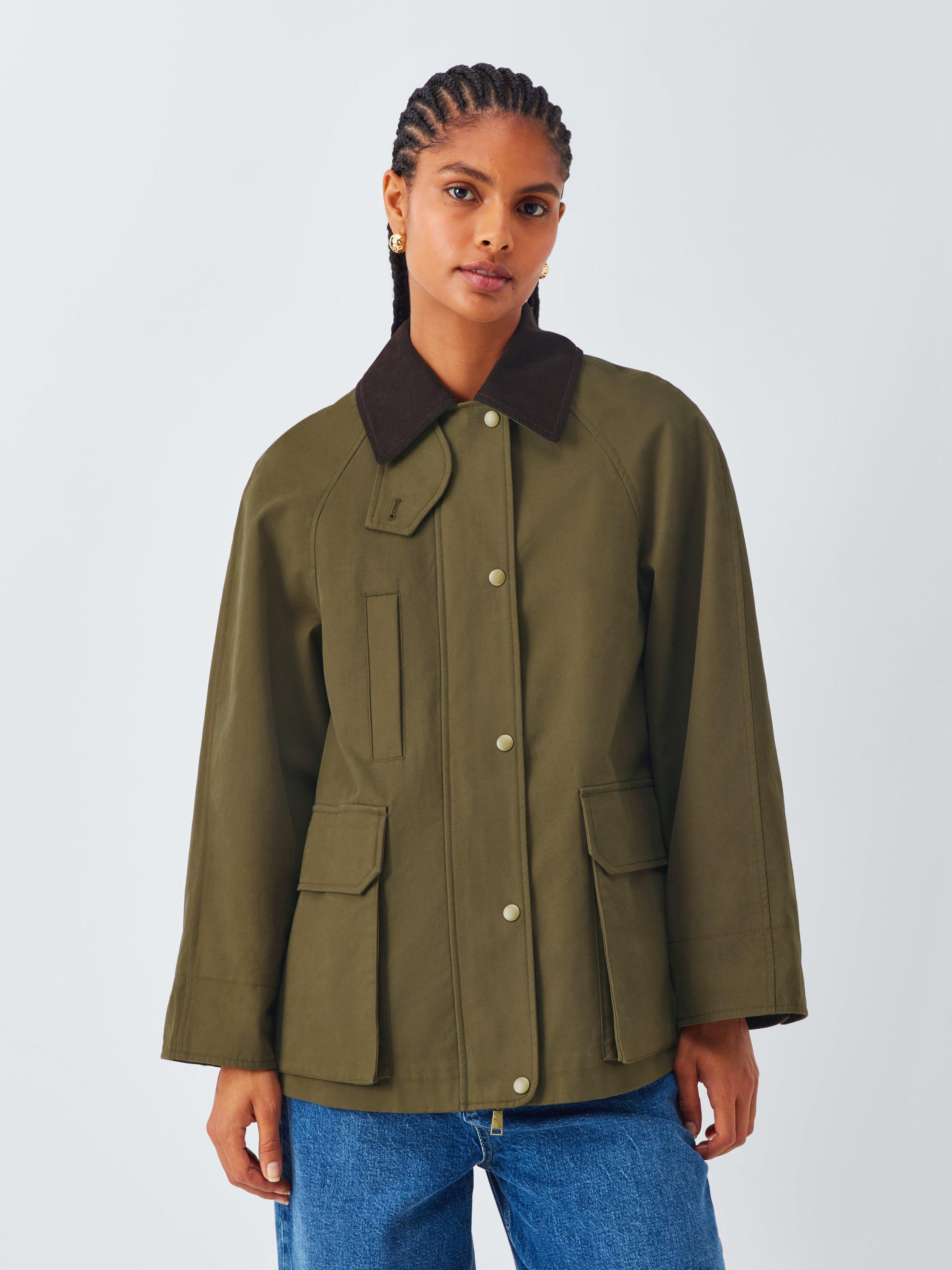 Product image 1 of 9, which shows John Lewis Shower Resistant Cotton Barn Jacket, Khaki, 20