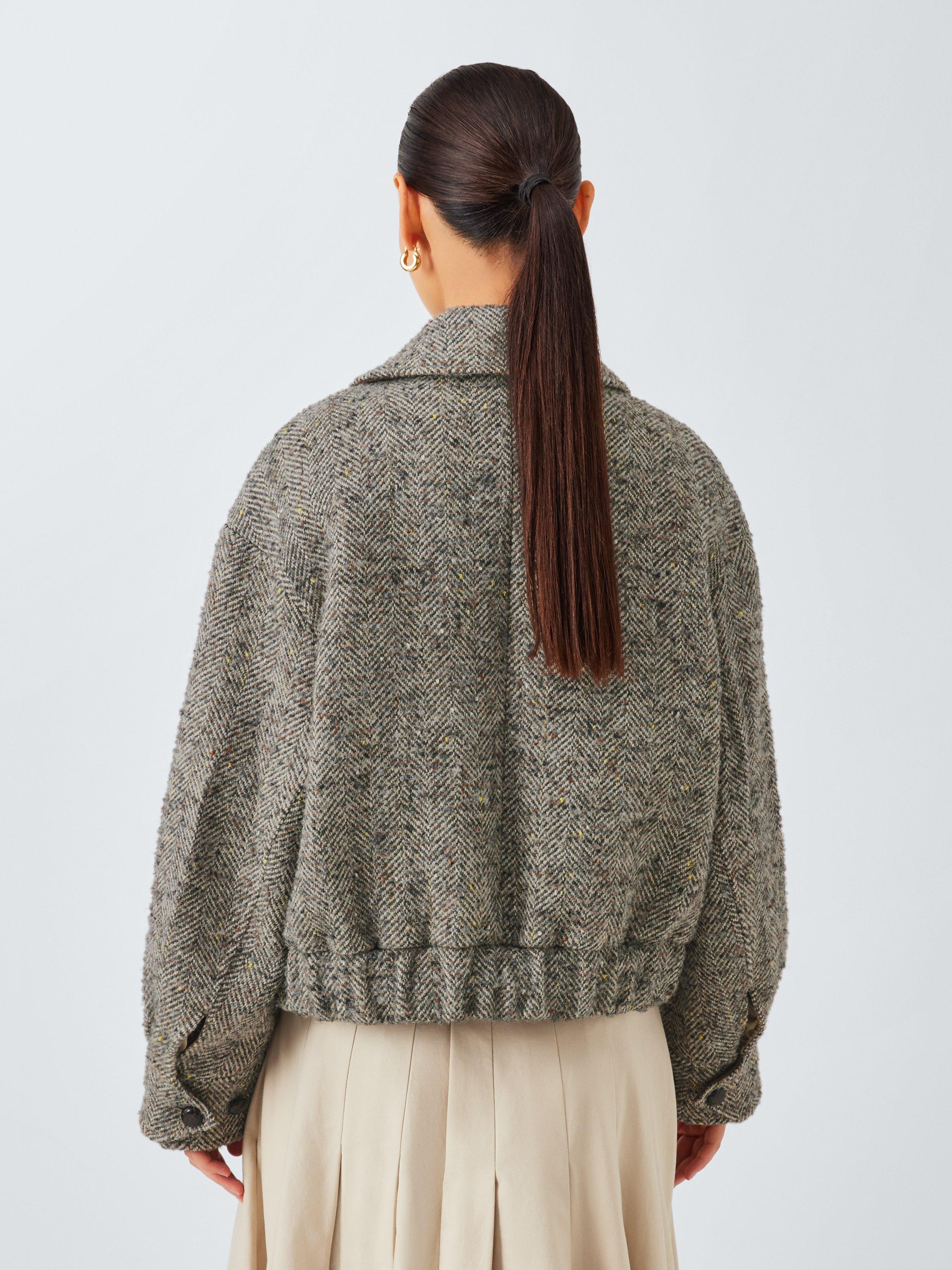 Product image 3 of 6, which shows John Lewis Oversized Wool Blend Herrringbone Jacket, Grey/Multi, 20