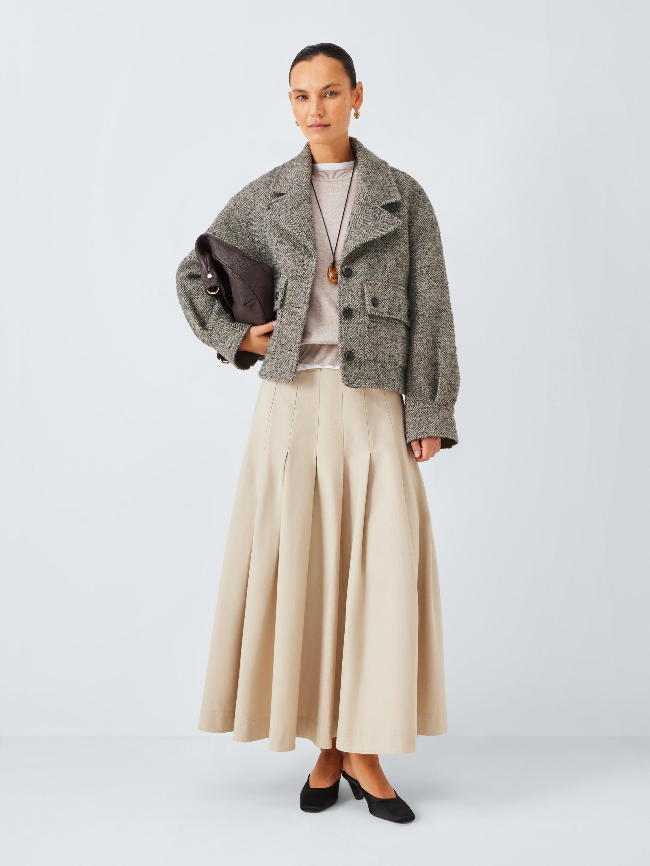 Product image 1 of 6, which shows John Lewis Oversized Wool Blend Herrringbone Jacket, Grey/Multi, 20