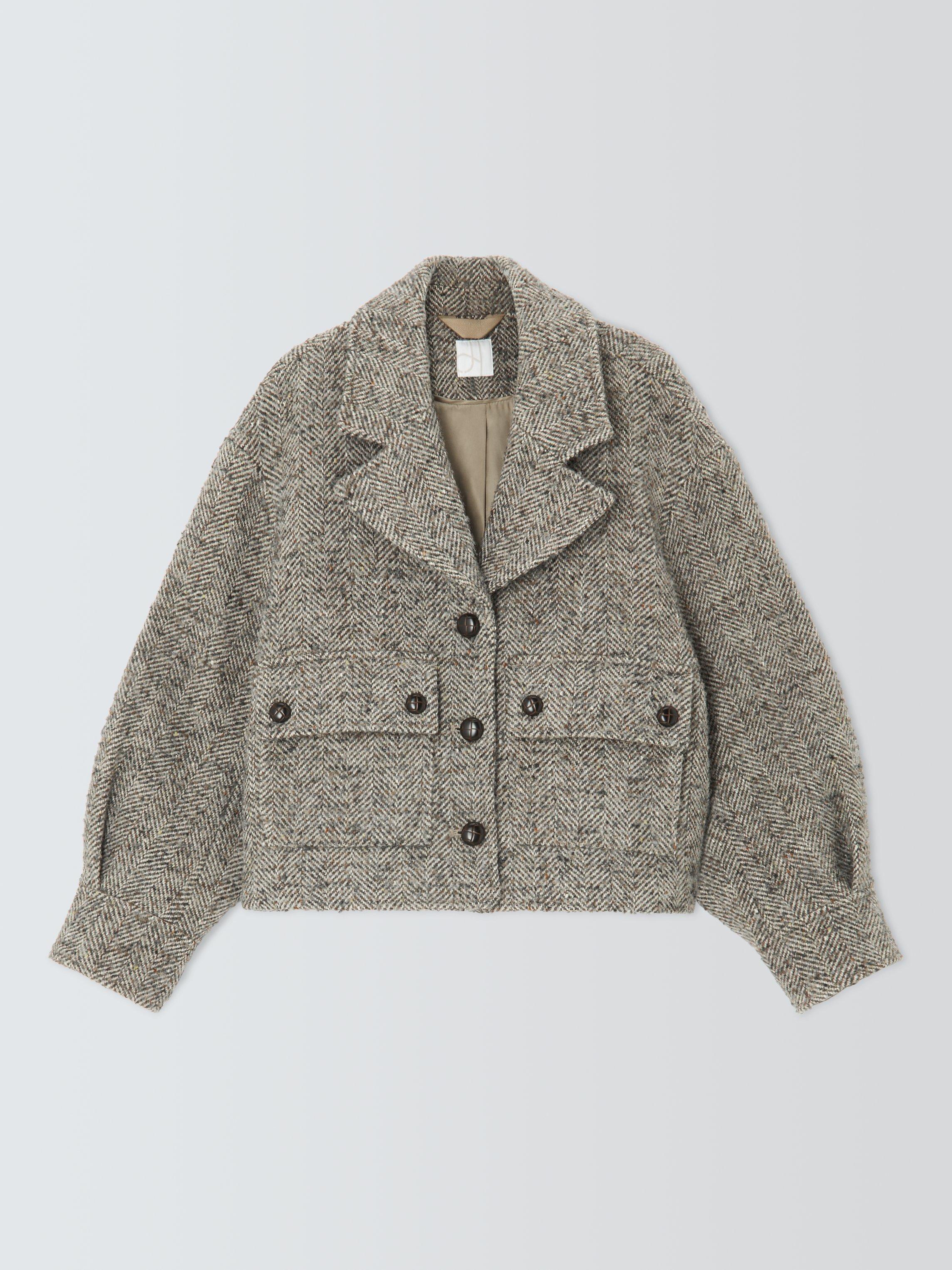 Product image 4 of 6, which shows John Lewis Oversized Wool Blend Herrringbone Jacket, Grey/Multi, 20