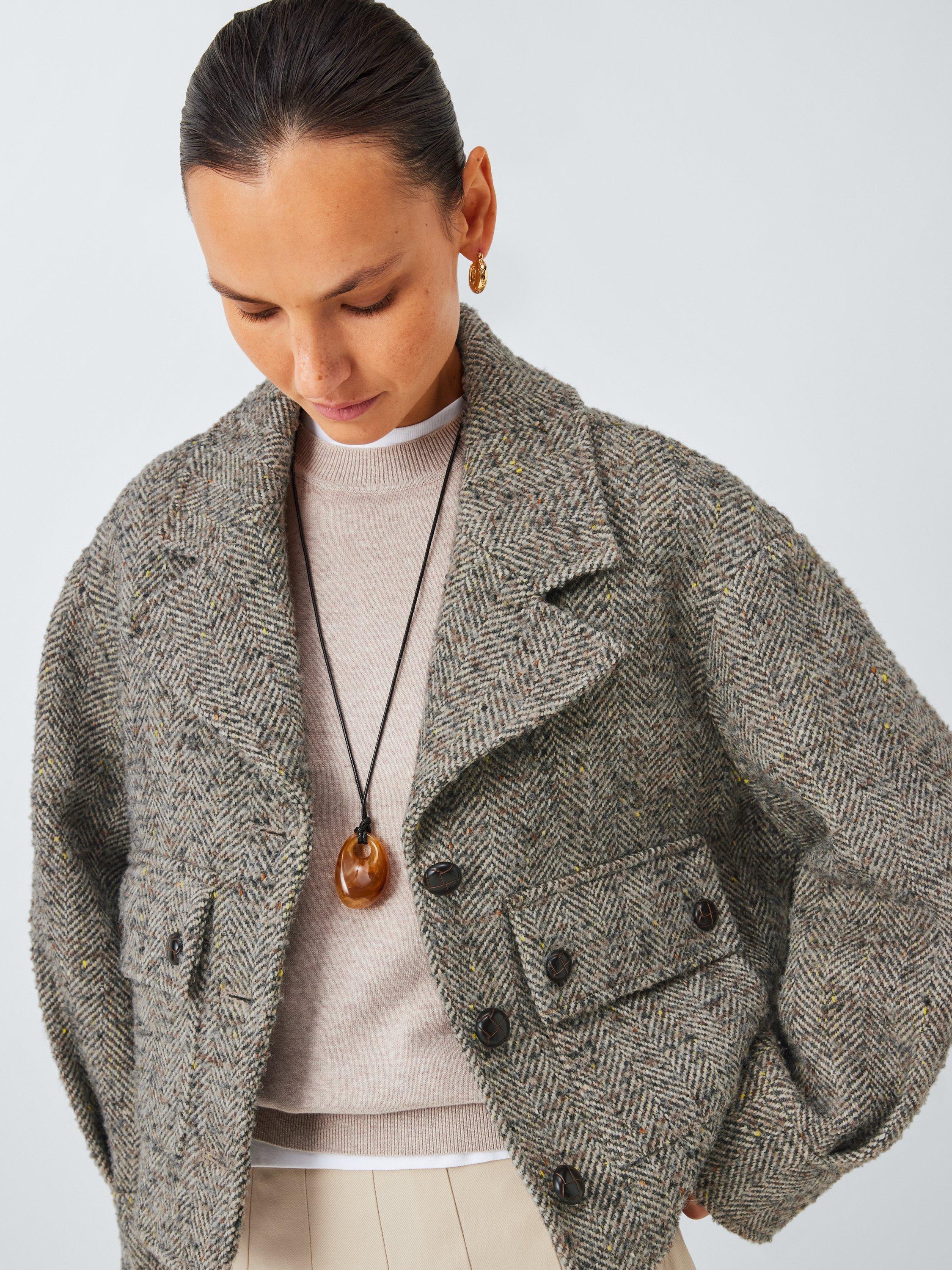 Product image 5 of 6, which shows John Lewis Oversized Wool Blend Herrringbone Jacket, Grey/Multi, 20