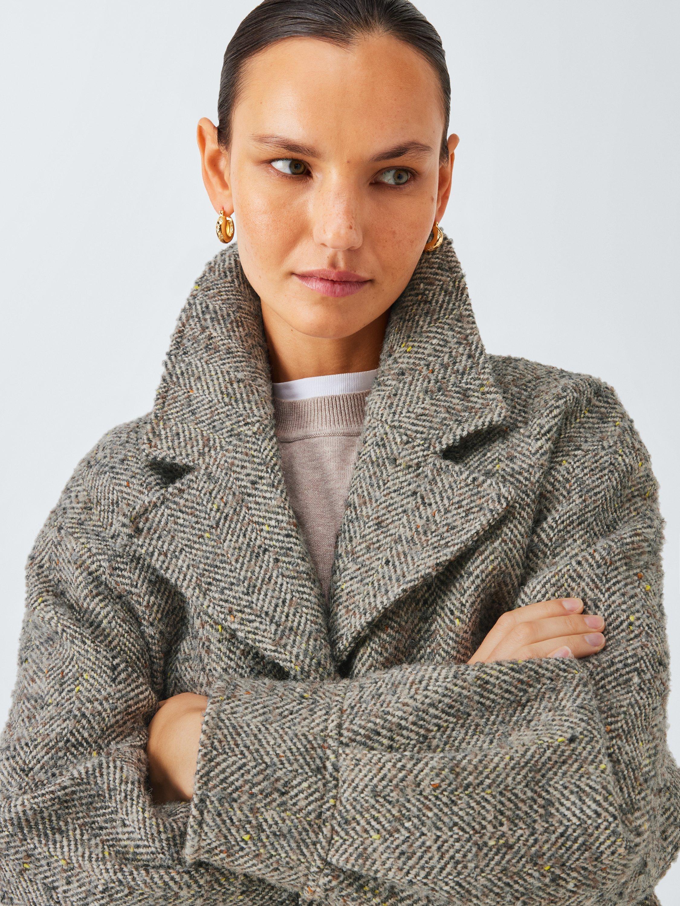 Product image 6 of 6, which shows John Lewis Oversized Wool Blend Herrringbone Jacket, Grey/Multi, 20
