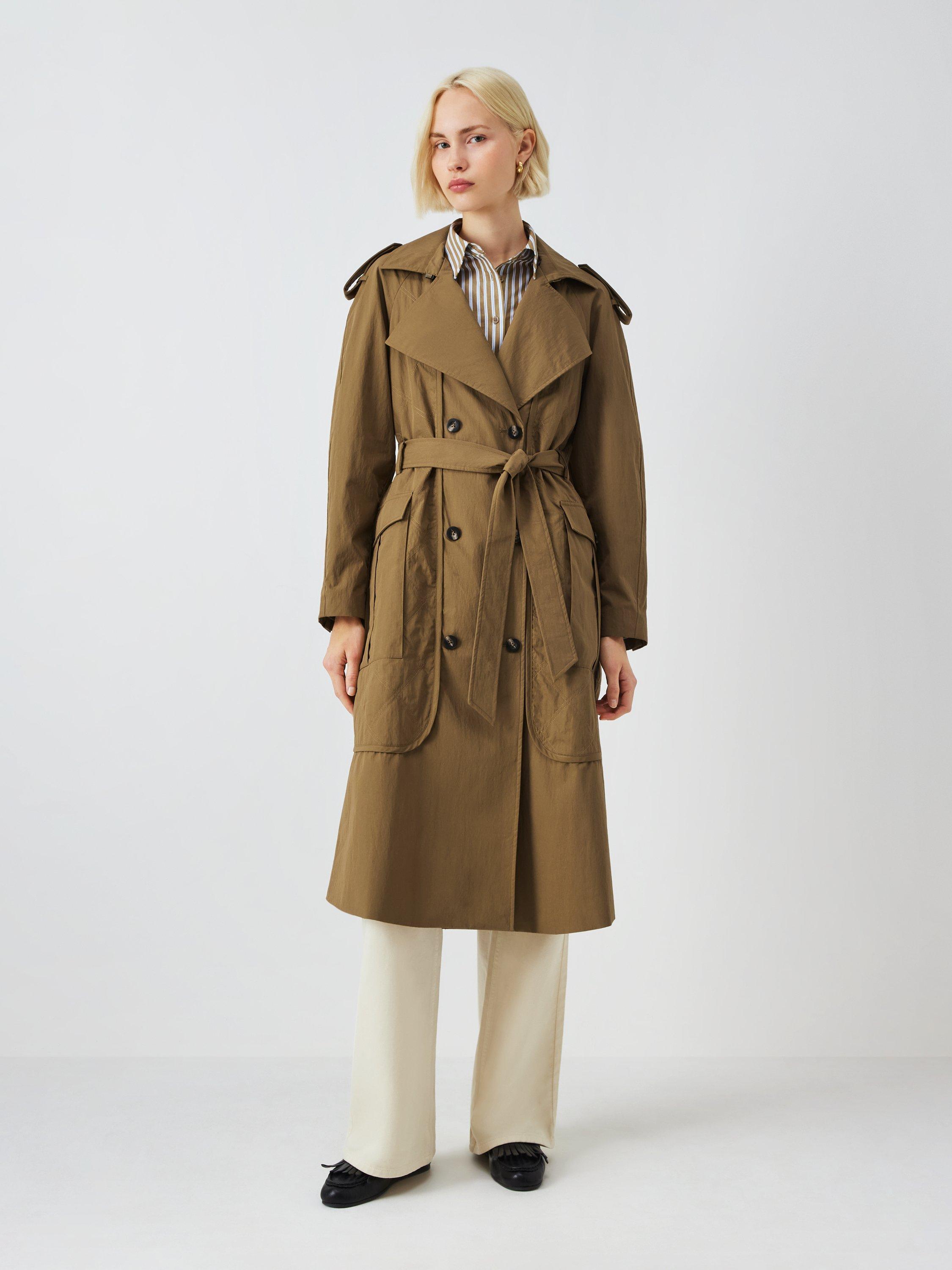 Product image 1 of 6, which shows John Lewis Double Breasted Cotton Blend Trench Coat, Olive, 8