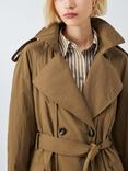 John Lewis Double Breasted Tie Waist Cotton Blend Trench Coat, Olive