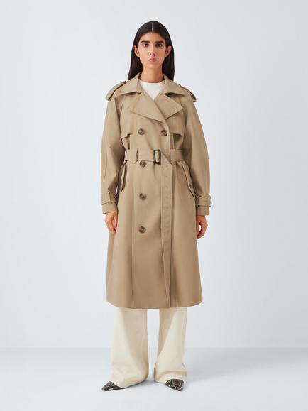 John Lewis Water Repellent Belted Trench Coat - view 2, Natural