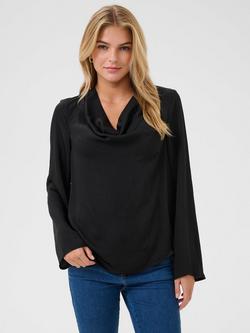KAFFE Ariel Cowl Neck Sateen Top, Black Deep, Black Deep