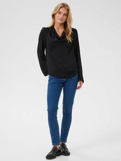 KAFFE Ariel Cowl Neck Sateen Top, Black Deep - view 2, Black Deep