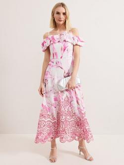 Phase Eight Esme Floral Linen Blend Dress, Pink/White, Pink/White