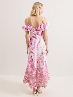Phase Eight Esme Floral Linen Blend Dress, Pink/White - view 2, Pink/White