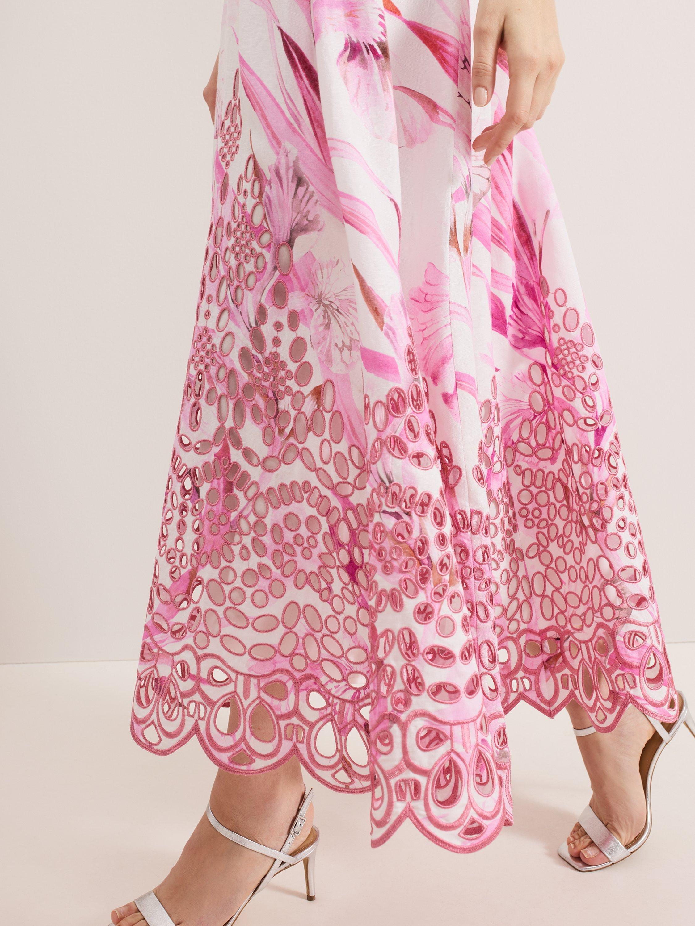 Product image 9 of 10, which shows Phase Eight Esme Floral Linen Blend Dress, Pink/White, 6