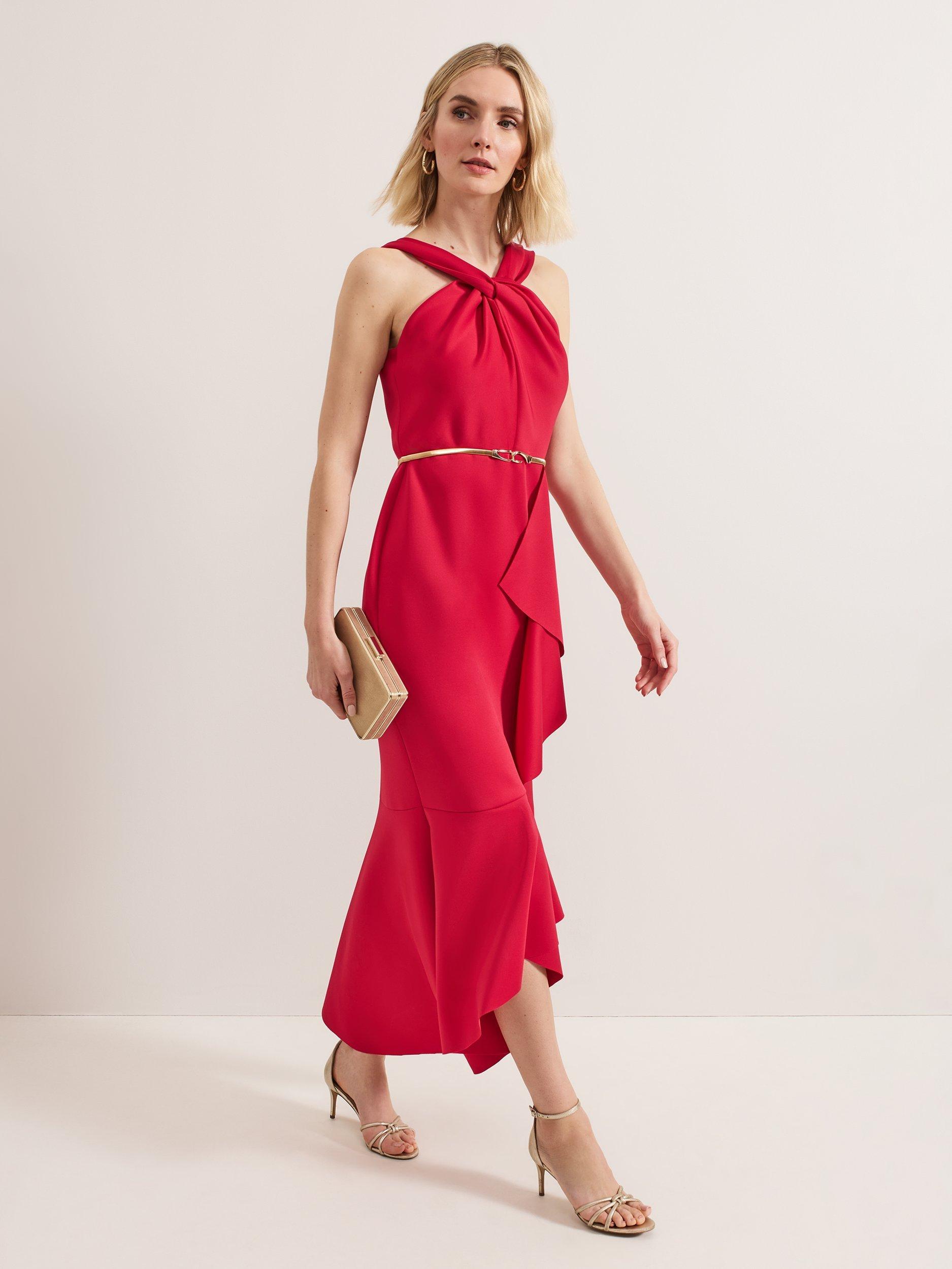Product image 1 of 8, which shows Phase Eight Aida Twist Halterneck Maxi Dress, Bright Pink, 10