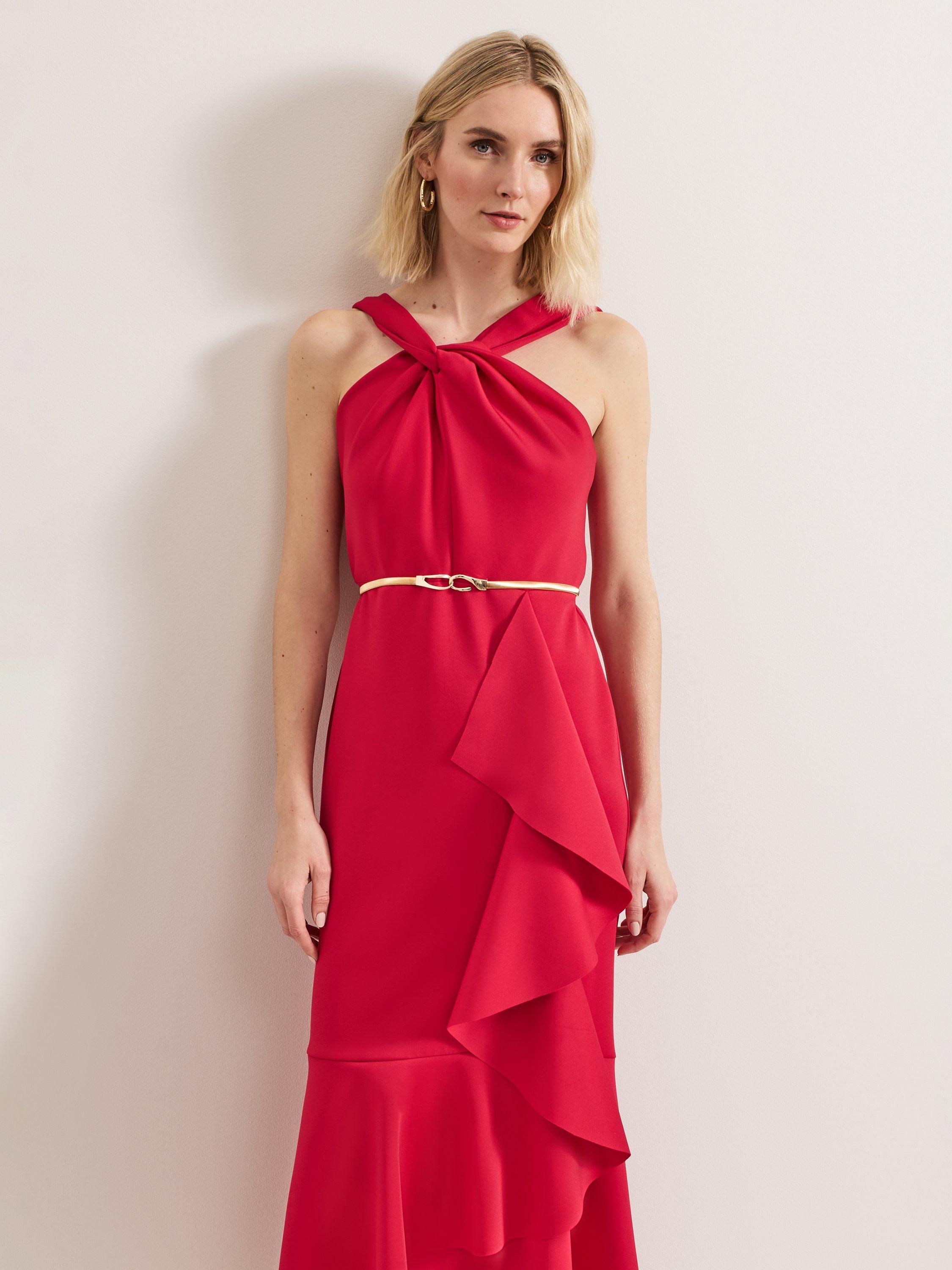 Product image 3 of 8, which shows Phase Eight Aida Twist Halterneck Maxi Dress, Bright Pink, 10
