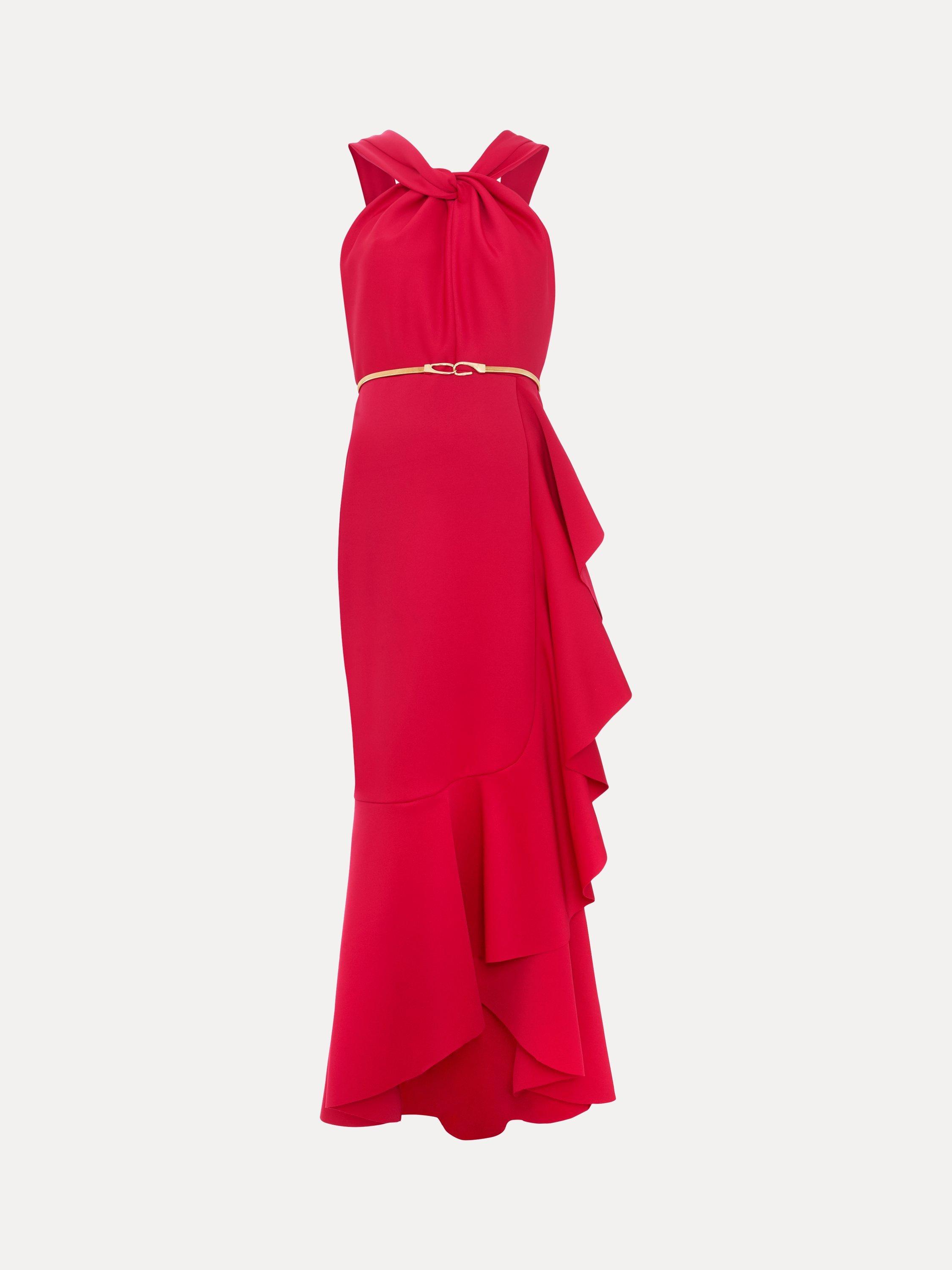 Product image 5 of 8, which shows Phase Eight Aida Twist Halterneck Maxi Dress, Bright Pink, 10