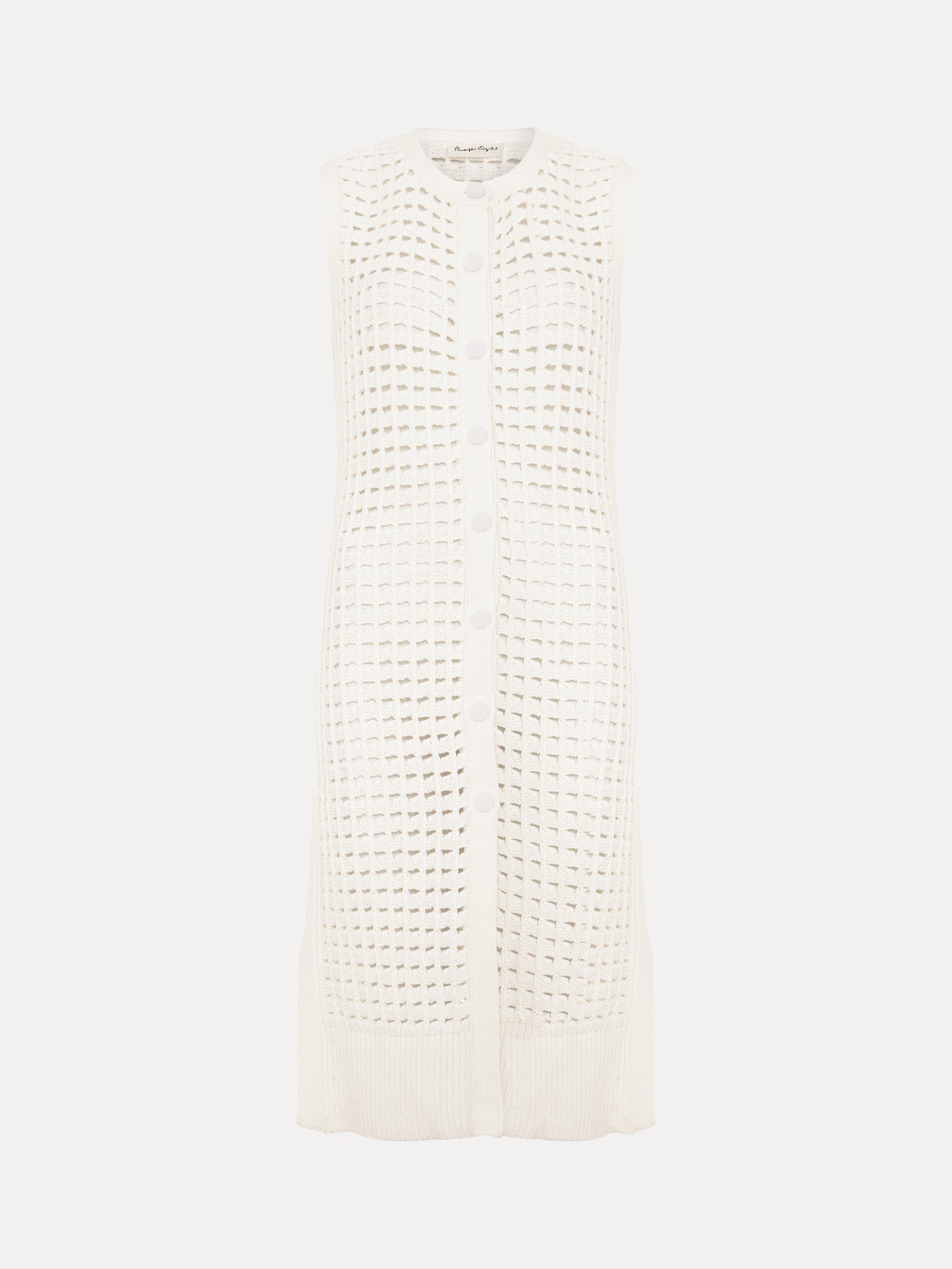 Product image 5 of 8, which shows Phase Eight Polly Crochet Sleeveless Cardigan, Ivory, S