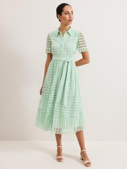 Phase Eight Sandy Lace Tie Waist Dress, Green, Green