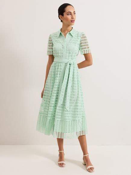 Phase Eight Sandy Lace Tie Waist Dress, Green, Green