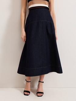 Phase Eight Mavis Denim Midi Skirt, Dark Blue, Dark Blue