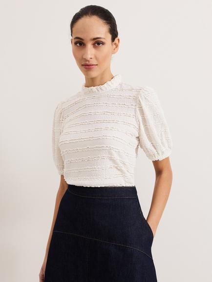 Phase Eight Samiha Textured Lace Top, Cream, Cream